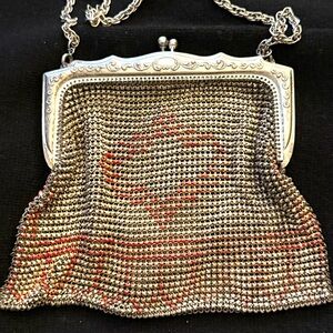 Vintage Whiting and Davis Silver and Red Chainmail mesh Bag